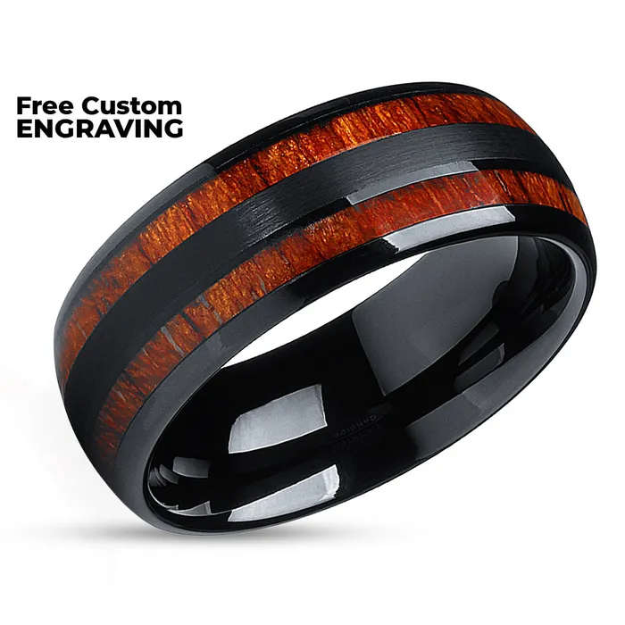 Black Wedding Ring Koa Wood Tungsten Ring 8mm Koa Wood Ring Men Women Clean Casting Jewelry Rings