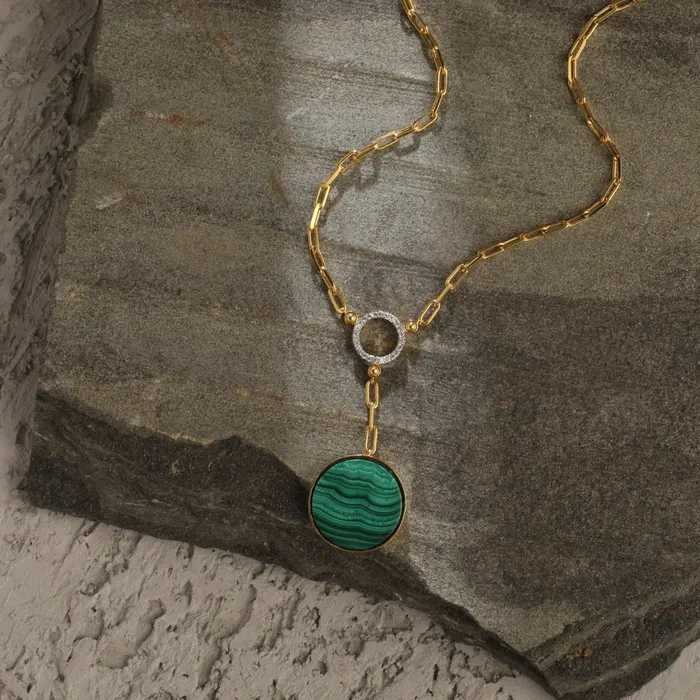SILVER Necklaces Malachite Round Charm Silver Necklace