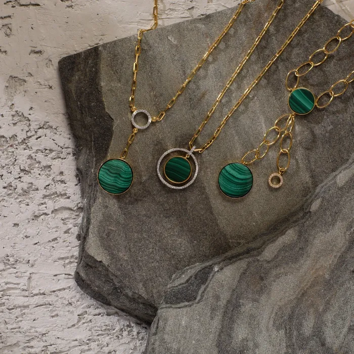 SILVER Necklaces Malachite Round Charm Silver Necklace