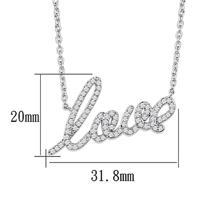 Alamode Necklaces 3W453 Rhodium Brass Necklace with AAA Grade CZ in Clear
