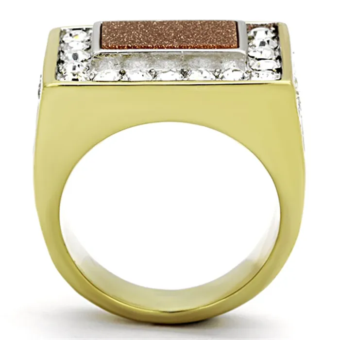 Alamode Rings TK1194 TwoTone IP Gold Ion Plating Stainless Steel Ring with Synthetic Twinkling in Topaz