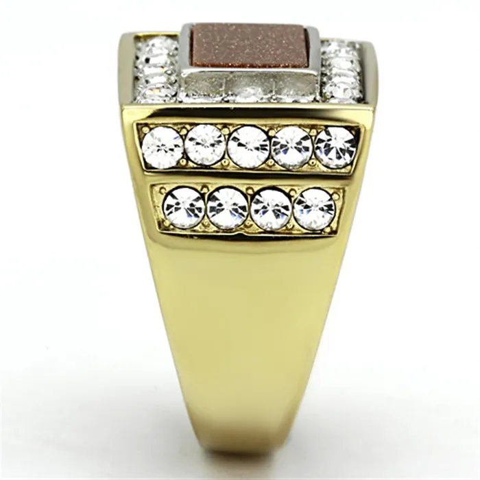 Alamode Rings TK1194 TwoTone IP Gold Ion Plating Stainless Steel Ring with Synthetic Twinkling in Topaz
