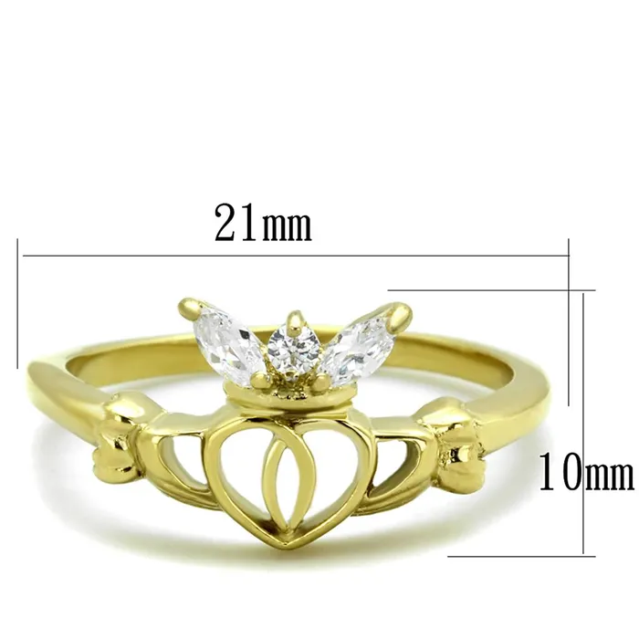 Alamode Rings TK1926 IP GoldIon Plating Stainless Steel Ring with AAA Grade CZ in Clear