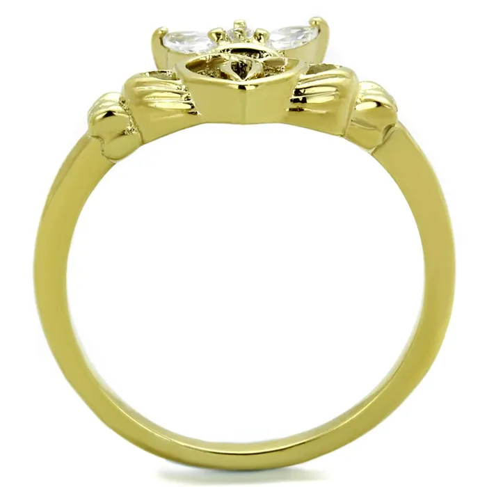 Alamode Rings TK1926 IP GoldIon Plating Stainless Steel Ring with AAA Grade CZ in Clear