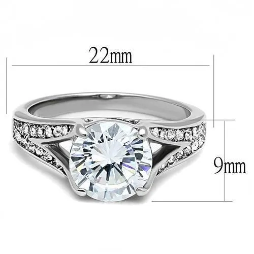 Alamode Rings TK3020 High polished no plating Stainless Steel Ring with AAA Grade CZ in Clear