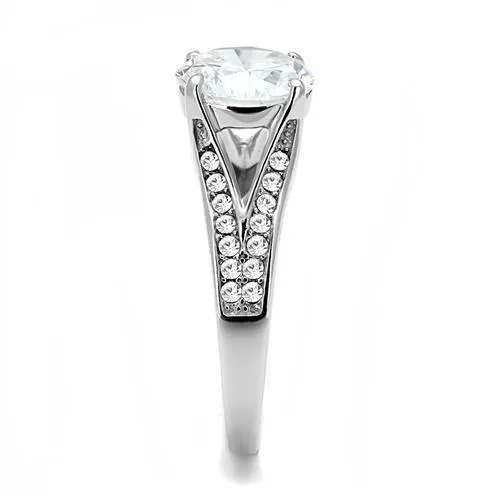 Alamode Rings TK3020 High polished no plating Stainless Steel Ring with AAA Grade CZ in Clear