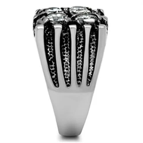 Alamode Rings TK366 High polished no plating Stainless Steel Ring with AAA Grade CZ in Clear
