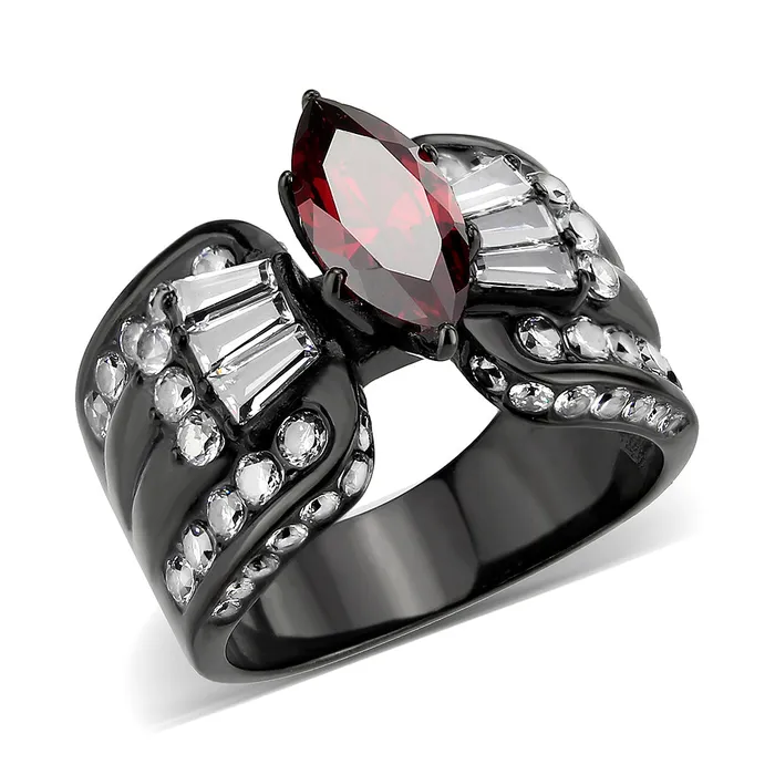 Alamode Rings TK3776 IP Black Ion Plating Stainless Steel Ring with AAA Grade CZ in Garnet