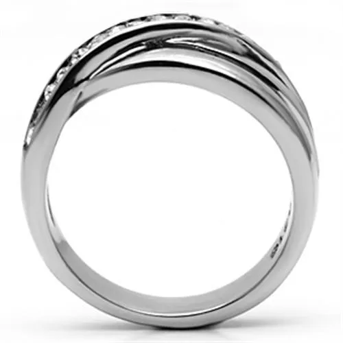 Alamode Rings TK626 High polished no plating Stainless Steel Ring with Top Grade Crystal in Clear