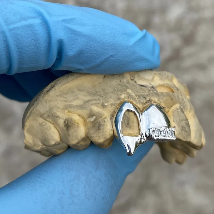 Bling Cartel 925 Silver Two Side Teeth Open Face Vampire Fangs CZ Double Caps Rings