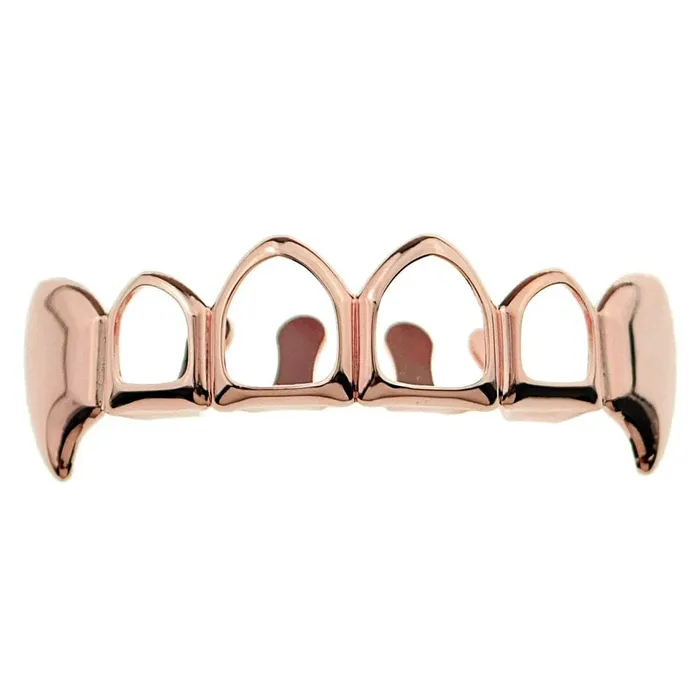 Bling Cartel Admin Rings 14K Rose Gold Plated 4 Open Top Vampire Teeth Fang Grillz