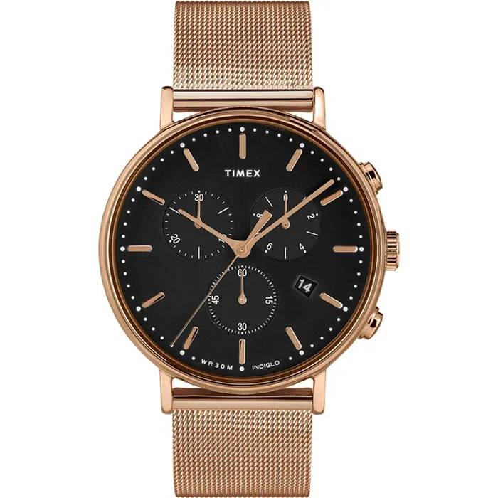Bracelets Timex Timex Unisex Chronograph Watch Fairfield Black Dial Mesh Bracelet TW2T37100