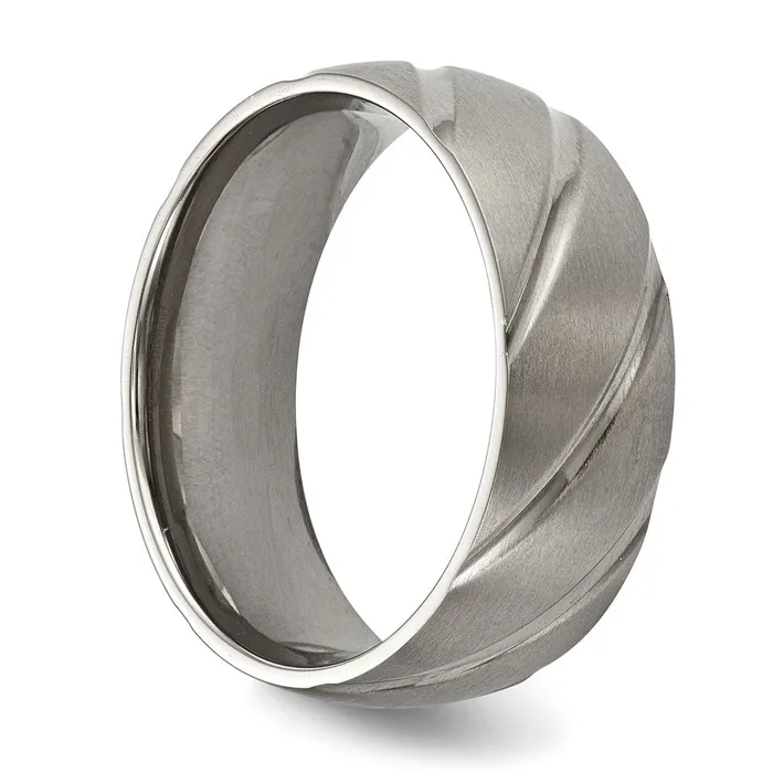 Chisel Rings Titanium Swirl Design 8mm Satin Band TB322 Chisel Rings Titanium Swirl Design 8mm Satin Band TB322