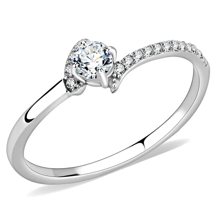 Rings Alamode DA152 High polished no plating Stainless Steel Ring with AAA Grade CZ in Clear