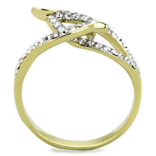 Rings Alamode TK1907 TwoTone IP Gold Ion Plating Stainless Steel Ring with Top Grade Crystal in Clear