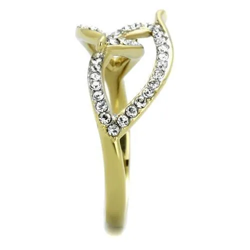 Rings Alamode TK1907 TwoTone IP Gold Ion Plating Stainless Steel Ring with Top Grade Crystal in Clear