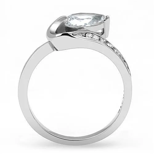 Rings Alamode TK3022 High polished no plating Stainless Steel Ring with AAA Grade CZ in Clear
