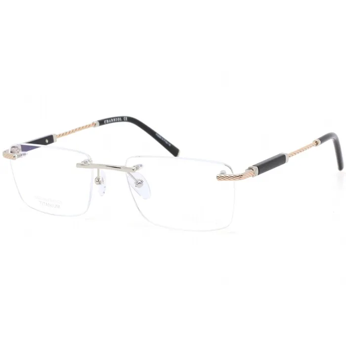 Rings Charriol Charriol Mens Eyeglasses Rimless Shiny SilverGold Titanium Frame PC75072 C02