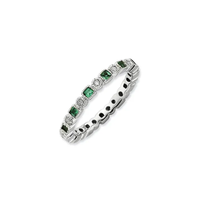 Stackable Expressions Rings Sterling Silver Stack Exp Polished Created Emerald Diamond Ring QSK804 Stackable Expressions Rings Sterling Silver Stack Exp Polished Created Emerald Diamond Ring QSK804