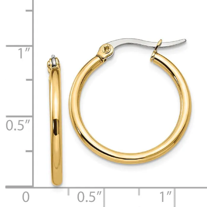 Stainless Steel Gold IP plated 26mm Hoop Earrings Chisel Earrings