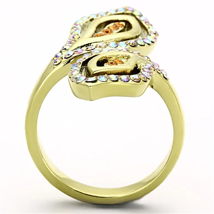 TK1289 IP GoldIon Plating Stainless Steel Ring with Top Grade Crystal in Multi Color Alamode Rings
