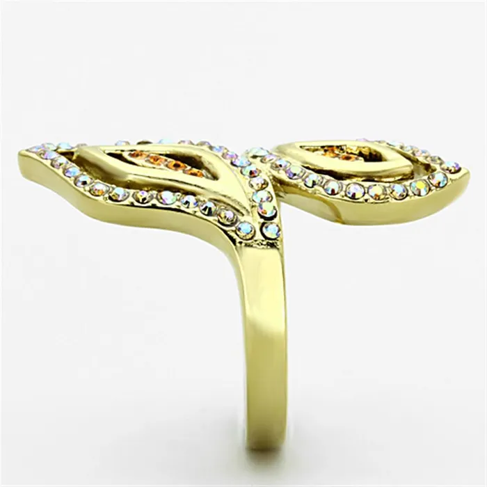 TK1289 IP GoldIon Plating Stainless Steel Ring with Top Grade Crystal in Multi Color Alamode Rings