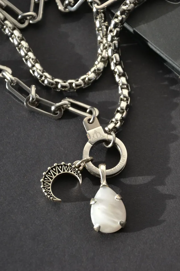 Air Anchor Moon and Back Necklace Set Necklaces