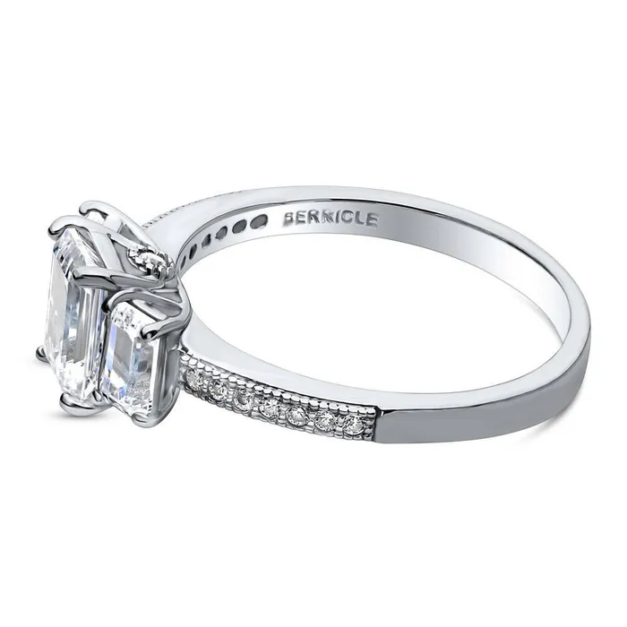 BERRICLE Rings 3Stone 1ct Emerald Cut CZ Ring in Sterling Silver