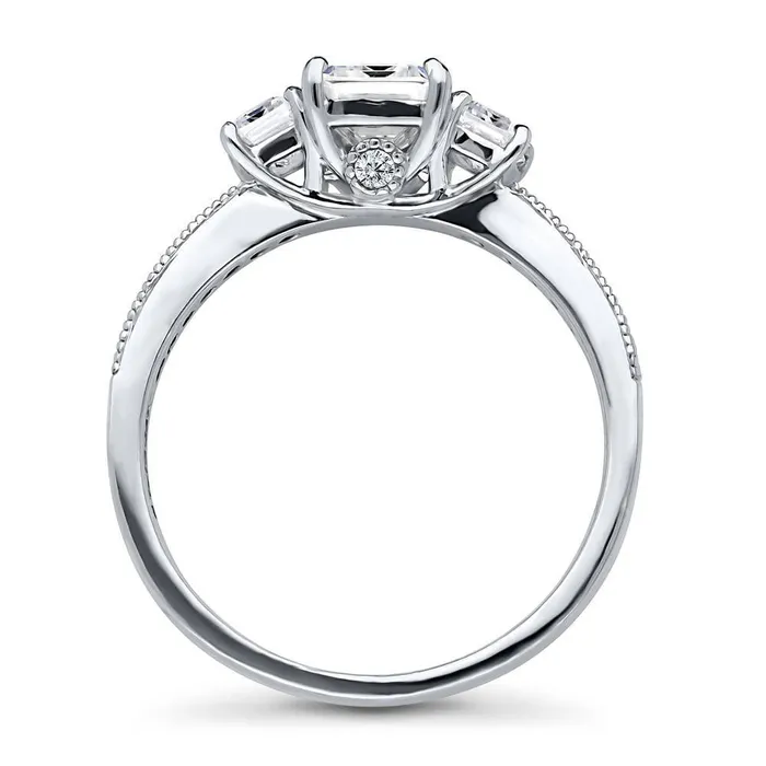 BERRICLE Rings 3Stone 1ct Emerald Cut CZ Ring in Sterling Silver
