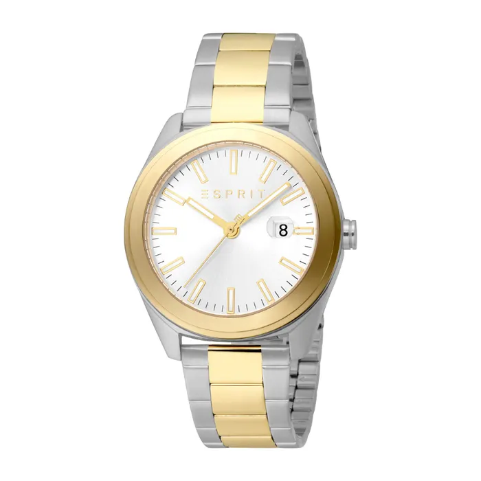 Esprit Bracelets ESPRIT Mens Two Tone Silver and Gold Color Watch with Silver Dial and Metal Bracelet