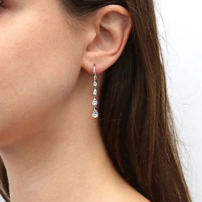 Graduated CZ Leverback Chandelier Earrings in Sterling Silver BERRICLE Earrings