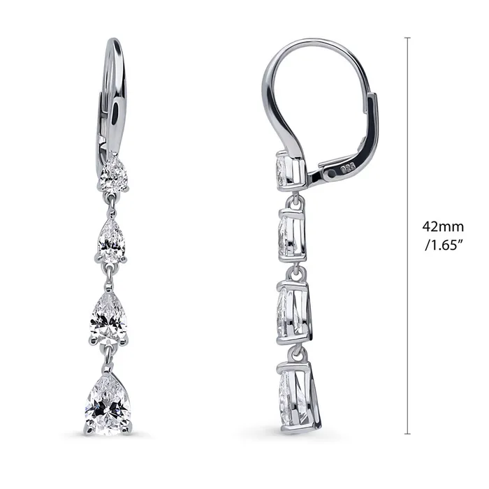Graduated CZ Leverback Chandelier Earrings in Sterling Silver BERRICLE Earrings