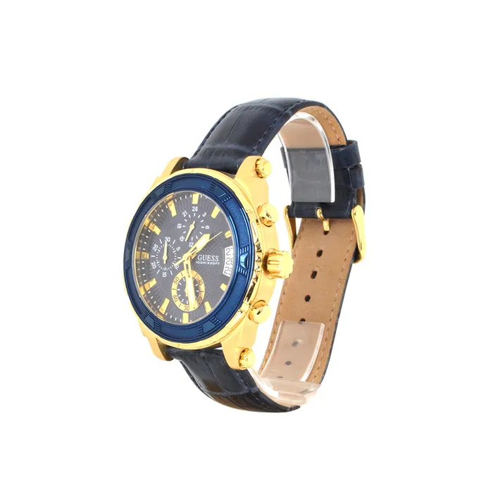 Guess Watches Guess MenS Chronograph Watch With Sun Blue Dial Ip Blue Leather Strap Guess Watches Guess MenS Chronograph Watch With Sun Blue Dial Ip Blue Leather Strap