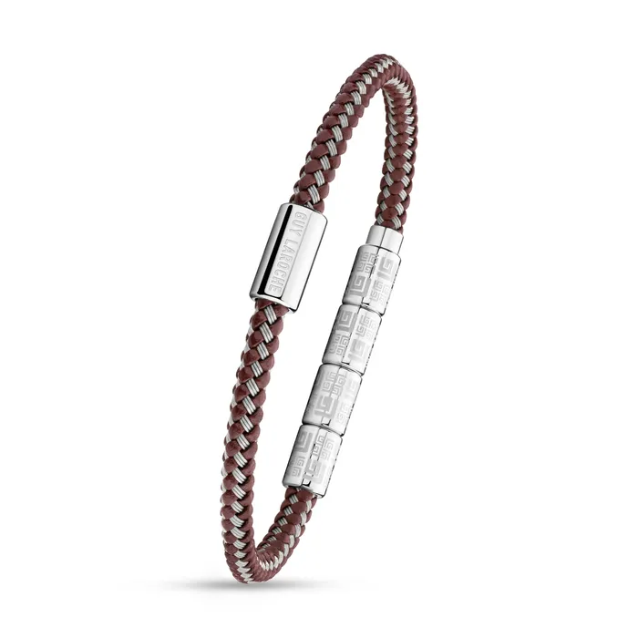 Guy Laroche Pierre StainlessSteel Bracelet With BrownSilver Leather Cord Guy Laroche Bracelets Guy Laroche Pierre StainlessSteel Bracelet With BrownSilver Leather Cord Guy Laroche Bracelets