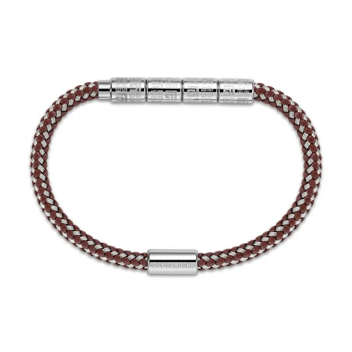 Guy Laroche Pierre StainlessSteel Bracelet With BrownSilver Leather Cord Guy Laroche Bracelets Guy Laroche Pierre StainlessSteel Bracelet With BrownSilver Leather Cord Guy Laroche Bracelets