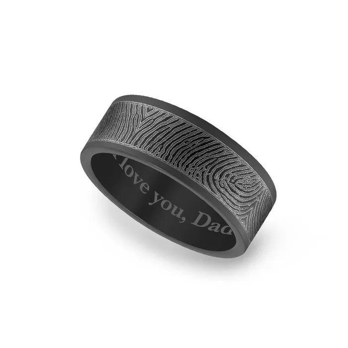 Matte Black Titanium 8mm Flat Fingerprint Ring Legacy Touch Rings