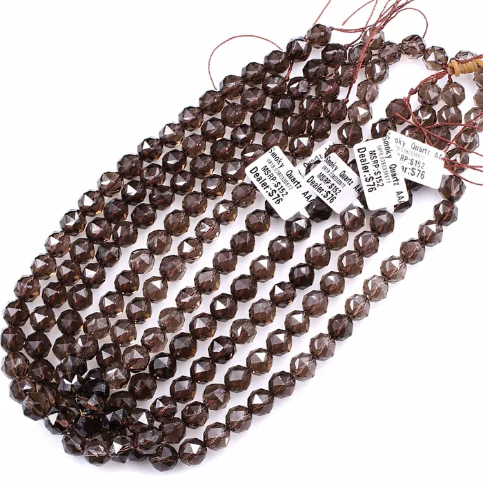 AAA Gem Grade Genuine Natural Smoky Quartz Beads Faceted 6mm 8mm 10mm 12mm 14mm Round Gemstone New Double Hearted Star Cut 16 Strand Intrinsic Trading Earrings