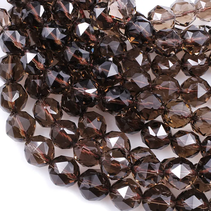 AAA Gem Grade Genuine Natural Smoky Quartz Beads Faceted 6mm 8mm 10mm 12mm 14mm Round Gemstone New Double Hearted Star Cut 16 Strand Intrinsic Trading Earrings