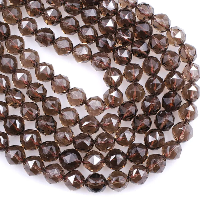 AAA Gem Grade Genuine Natural Smoky Quartz Beads Faceted 6mm 8mm 10mm 12mm 14mm Round Gemstone New Double Hearted Star Cut 16 Strand Intrinsic Trading Earrings