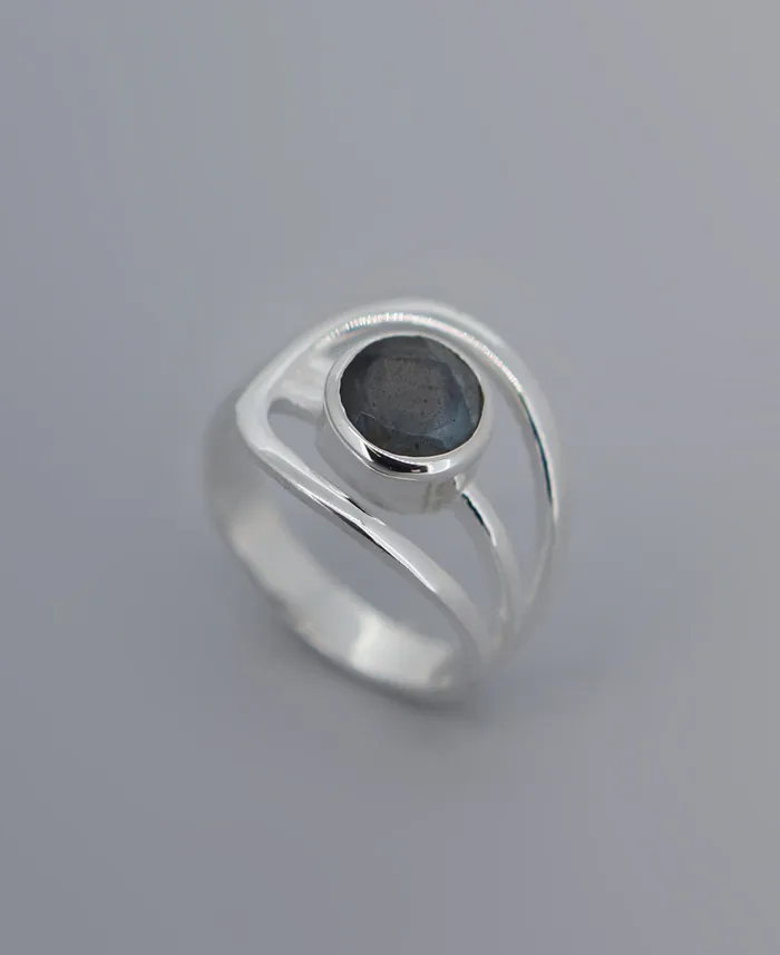 Buddha Groove Shimmering Labradorite Sterling Silver Loop Ring Rings