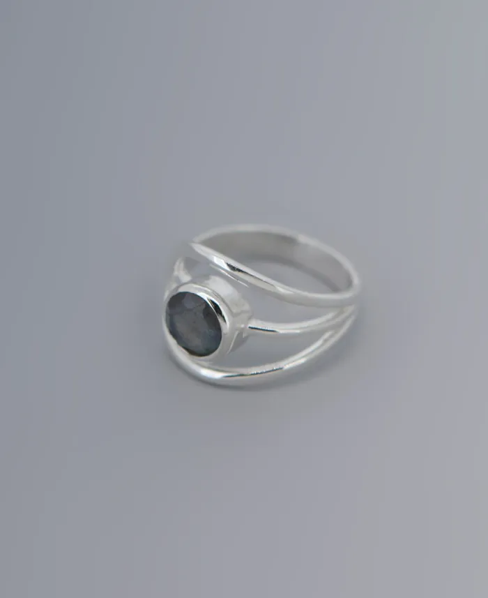 Buddha Groove Shimmering Labradorite Sterling Silver Loop Ring Rings
