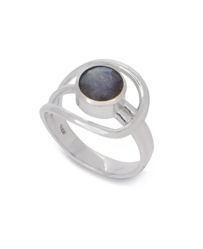 Buddha Groove Shimmering Labradorite Sterling Silver Loop Ring Rings