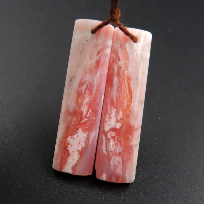 Drilled Peruvian Pink Opal Earring Pair Rectangle Cabochon Cab Pair Drilled Matched Earrings Symmetrical Bead Pair E2816 Intrinsic Trading Earrings
