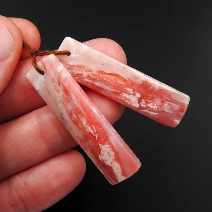 Drilled Peruvian Pink Opal Earring Pair Rectangle Cabochon Cab Pair Drilled Matched Earrings Symmetrical Bead Pair E2816 Intrinsic Trading Earrings