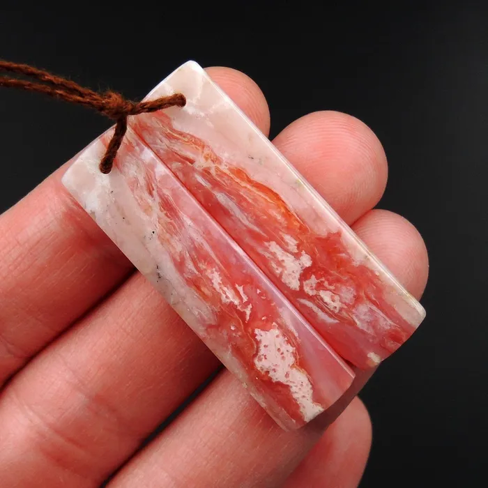 Drilled Peruvian Pink Opal Earring Pair Rectangle Cabochon Cab Pair Drilled Matched Earrings Symmetrical Bead Pair E2816 Intrinsic Trading Earrings