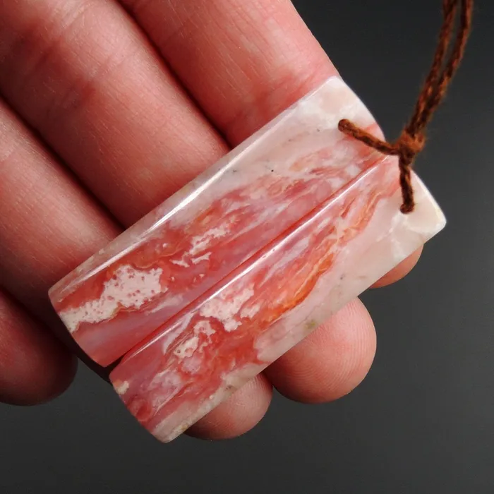 Drilled Peruvian Pink Opal Earring Pair Rectangle Cabochon Cab Pair Drilled Matched Earrings Symmetrical Bead Pair E2816 Intrinsic Trading Earrings