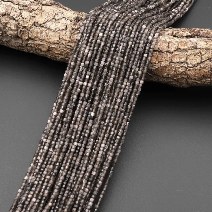 Earrings AAA Natural Silver Obsidian Faceted 2mm Cube Dice Square Beads Micro Faceted Laser Diamond Cut 155 Strand Intrinsic Trading