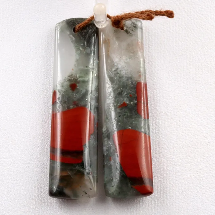 Earrings Intrinsic Trading Drilled Gemstone Earring Pair Natural African Bloodstone Matched Pair Long Rectangle Earring Beads