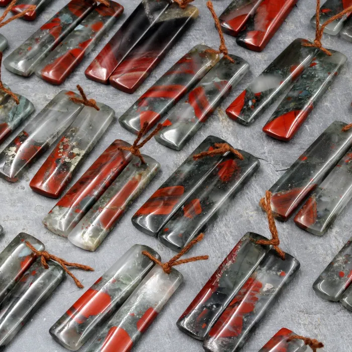 Earrings Intrinsic Trading Drilled Gemstone Earring Pair Natural African Bloodstone Matched Pair Long Rectangle Earring Beads