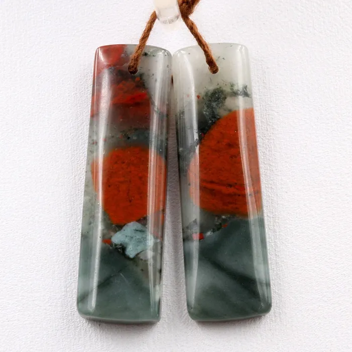 Earrings Intrinsic Trading Drilled Gemstone Earring Pair Natural African Bloodstone Matched Pair Long Rectangle Earring Beads